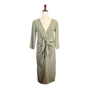 NWT Zara Khaki Long Sleeve Dress with Tie Front Detail Size Small S0369